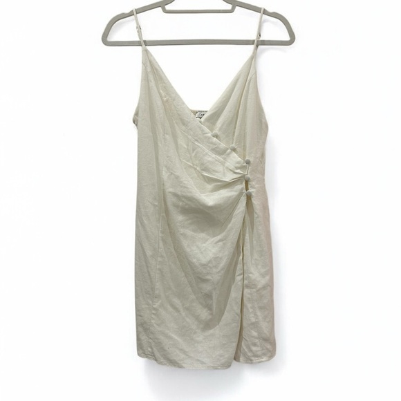 LUSH White Mini Side Button Wrap Dress Medium - Picture 1 of 7